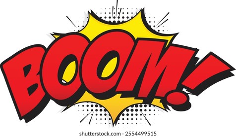 Boom comic sound effect. Comic pop explosion background. Boom word comic book pop art vector illustration