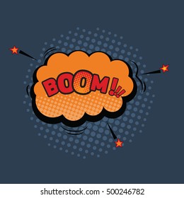 Boom - Comic sound effects in pop art vector style. Sound bubble speech with halftone effect.