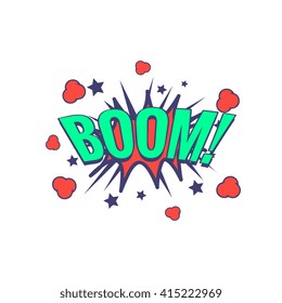 Boom Comic Speech Bubble Bright Color Classic Comic Book Style Flat Vector Design Sticker