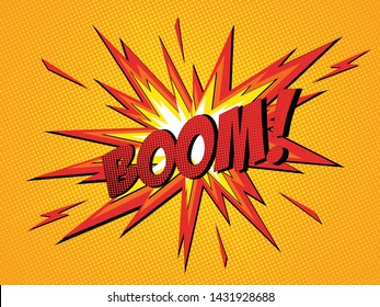Boom! comic speech bubble. Cartoon explosion, lightning blast and fire flash.