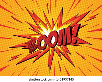 Boom comic speech bubble cartoon lightning blast.  Vector Illustration.