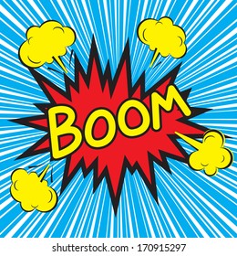 Boom comic speech bubble with radial speed, vector illustration