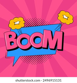 BOOM comic speech bubble in trendy retro style. Onomatopoeic expressions.