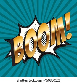 Boom! - Comic Speech Bubble,Golden alphabet -vector illustration