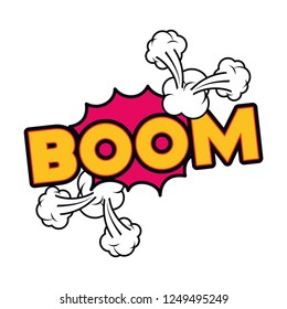 boom comic words in speech bubble isolated icon