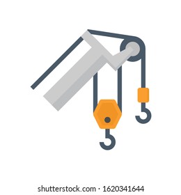 Boom crane icon. That part of mobile crane using to heavy lifting and move object in many industry such as construction, transportation, erection etc. Including with hoist lifting, hook. Vector icon.