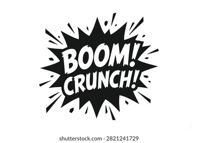 Boom Crunch Comic Silhouette Icon – Explosion Burst, Sound Effect, Cartoon Symbol