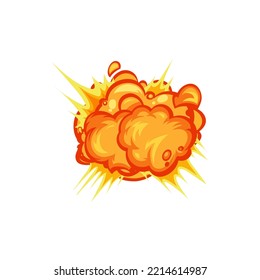 Boom Effects, Cartoon Explode Destruction Nuclear Bomb Isolated Icon. Vector Fiery Cloud Bomb Explosion Boom Burst Effect. Inferno Demolition, Fire Ignite Flame, Orange Fireballs And Burning Blast.