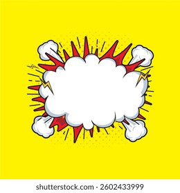 Boom exploding bubble, the businessman holds a shopping bag and a debt bombs, comic bubble speech in pop art style.