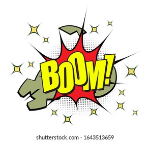 BOOM. Explosion of a bomb in comic pop art retro bubble style. Vector design illustration.