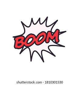 línea de burbuja de explosión de boom y diseño de iconos de estilo de relleno de expresión de retro de arte pop tema de comedia Ilustración de vectores