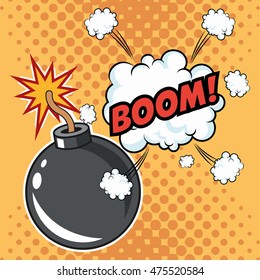 boom explosion cloud cartoon pop art comic retro communication icon. Colorful and pointed design. Vector illustration