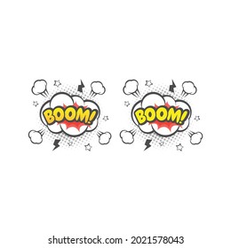 Explosión de boom colorida caricatura vectorial. ¡Boom! cómic con letras de texto.