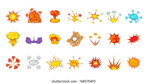 Boom Explosion Icon Set. Cartoon Set Of Boom Explosion Vector Icons For Your Web Design Isolated On White Background