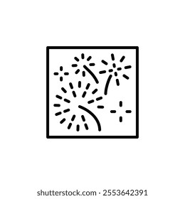 Boom, Flash, Explosion, Glow of festive Fireworks in the sky. Vector flat graphic icon with editable stroke line. International and Chinese New Year and other holidays design element.