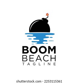 Boom floating beach logo design cartoon flat design style Illustration