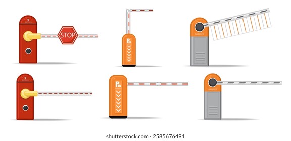 Boom gate or car barrier with rased and lowered bars