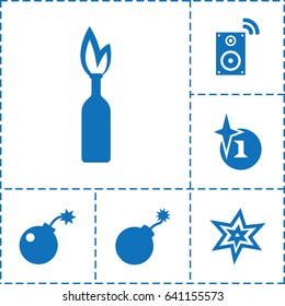 Boom icon. set of 6 boom filled icons such as explosion, music loudspeaker, bomb