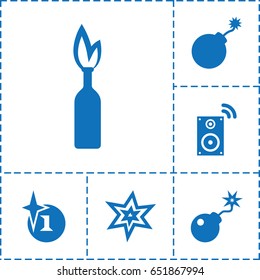 Boom icon. set of 6 boom filled icons such as explosion, bomb, music loudspeaker