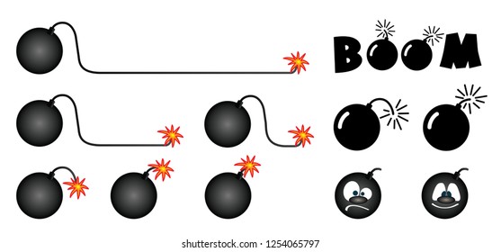 Boom icon. vector bomb war weapon. Bombs symbol. cartoon for deadline business sign. Conflict, explosive, military. Dead line day icon. Speed, time concept. Explosion risk. bomb with burning fuse.