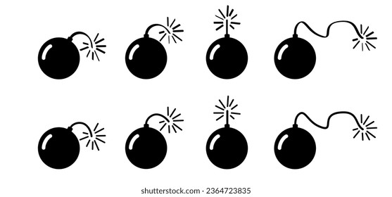 Boom icon. vector bomb war weapon. Bombs symbol. cartoon for deadline business sign. Conflict, explosive, military. Dead line day icon. Speed, time concept. Explosion risk. bomb with burning fuse.