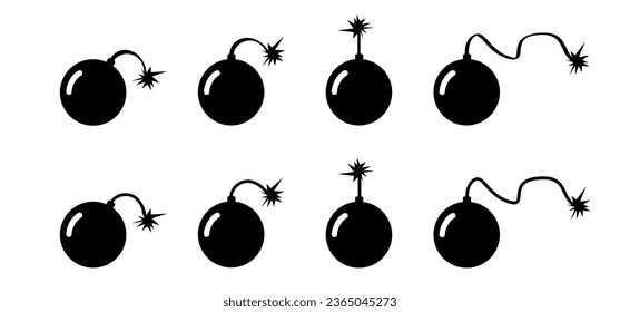 Boom icon. vector bomb war weapon. Bombs symbol. cartoon for deadline business sign. Conflict, explosive, military. Dead line day. Speed, time concept. Explosion risk. bomb device with burning fuse.