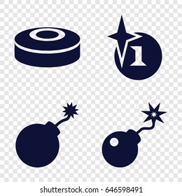 Boom icons set. set of 4 boom filled icons such as explosion, bomb