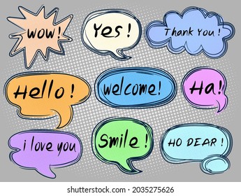 Boom isolated white comic text speech bubble. Colored pop art style sound effect. Halftone vector illustration banner. Vintage comics book poster. Colored funny cloud font.ESP10