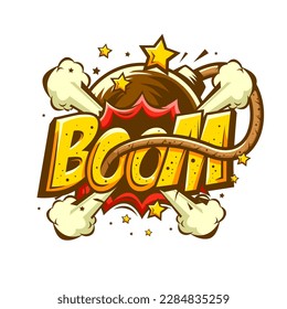 Boom aisló la burbuja del discurso de historietas blancas. Efecto de sonido de estilo de arte pop coloreado. Banner de ilustración vectorial de semitono. Afiche de un libro de historietas de época.