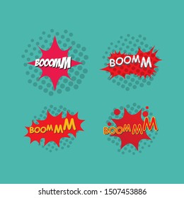 Boom Letter set comic style flat design 