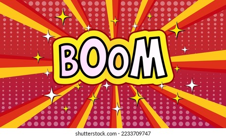 Boom lettering on red background. Vector illustration.