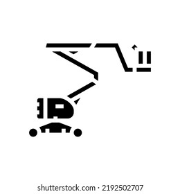 Boom Lift Construction Car Vehicle Glyph Icon Vector. Boom Lift Construction Car Vehicle Sign. Isolated Symbol Illustration