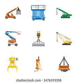 Boom Lift Icon Set. Flat Set Of 9 Boom Lift Vector Icons For Web Design Isolated On White Background