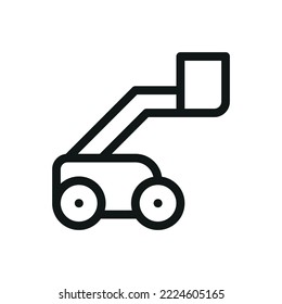 Boom lift isolated icon, articulating and telescopic boom lift, cherry picker vector symbol with editable stroke