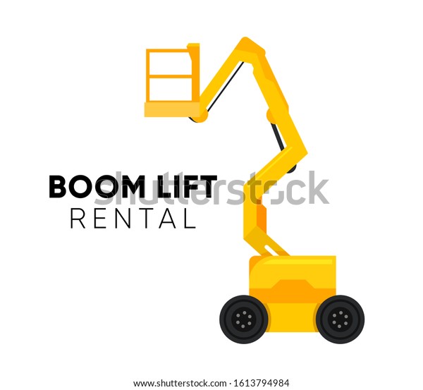 Boom\
Lift logo illustration on white background. Vector Truck Lift icon\
with caption for Retail, Repair and Rental\
company.