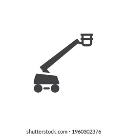 Boom lift machine vector icon. filled flat sign for mobile concept and web design. Hydraulic crane with a platform glyph icon. Symbol, logo illustration. Vector graphics