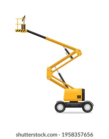 Boom lift on wheel isolated on white background