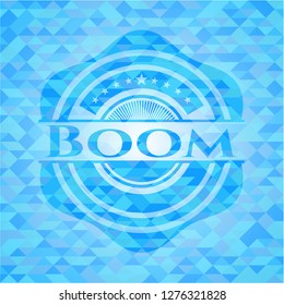 Boom light blue emblem with triangle mosaic background