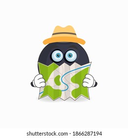The Boom mascot character holds a map. vector illustration