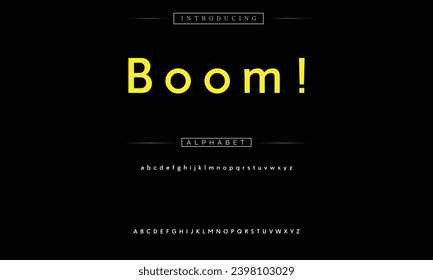 Boom! Modern Bold Font. Sans Serif Font. Regular Italic Uppercase Lowercase Typography urban style alphabet fonts for fashion, sport, technology, digital, movie, logo design, vector