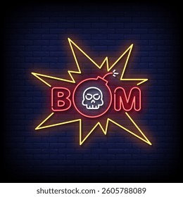 boom neon sign with brick wall background vector