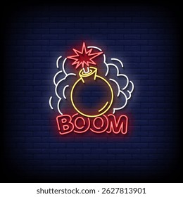 boom neon sign with brick wall background vector