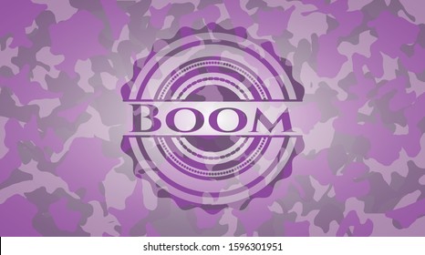Boom pink camo emblem. Vector Illustration. Detailed.