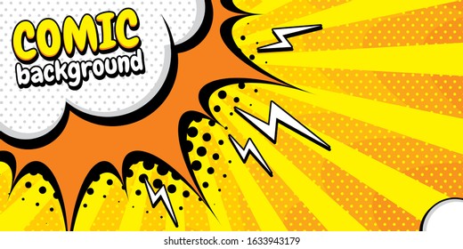 Boom pop art cloud bubble. Funny speech bubble. Trendy Colorful retro vintage background in pop art retro comic style. Illustration easy editable 