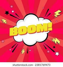 Boom burbuja de arte pop. Burbuja de habla divertida. El fondo de moda colorido retro vintage en estilo pop art retro cómico.