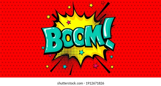 boom pop art comic speech bubble. Vector bright dynamic cartoon illustrations isolated on white background.