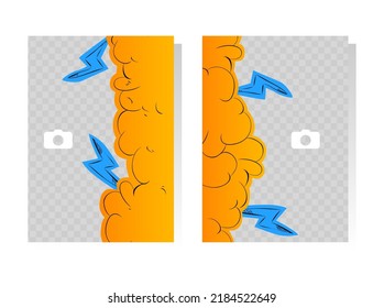 Boom Poster. Banner-Vorlage für explosive Ereignisse. Design mit dynamischen Formen. Social Media Post für Einladung, Auszeichnungen oder Cover.