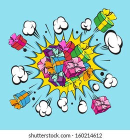 Boom presents surprise, vector illustration
