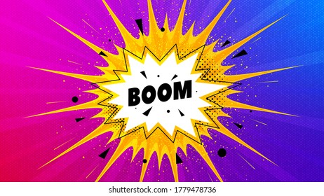 Boom sale badge. Flare light flash banner. Discount banner shape. Coupon bubble icon. Gradient shape background. Promotional flyer design. Boom sale promotion. Vector