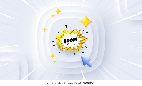 Boom sale sticker. Neumorphic offer 3d banner, poster. Discount banner shape. Coupon bubble icon. Boom sale promo event background. Sunburst banner, flyer or coupon. Vector